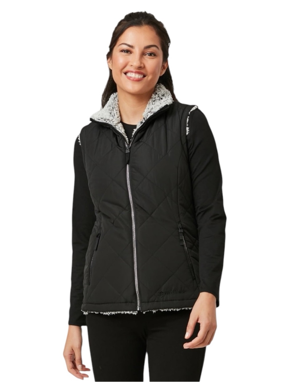 Free Country Reversible Quilted Puffer Vest Black Sherpa Large NWT